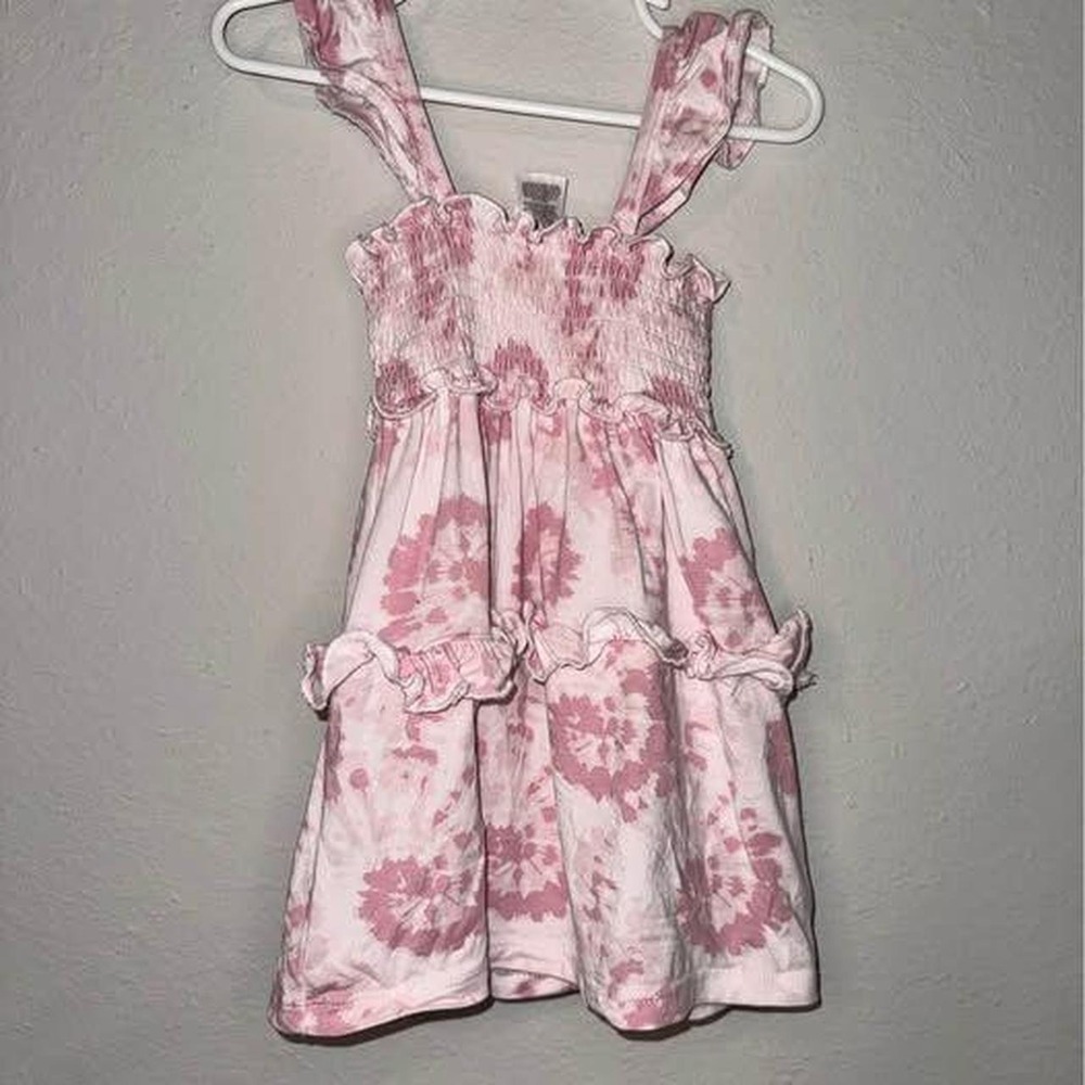 Milk Berry Bamboo Girls Pink Tie-Dye Ruffle Smocked Tiered Dress 18M Toddler